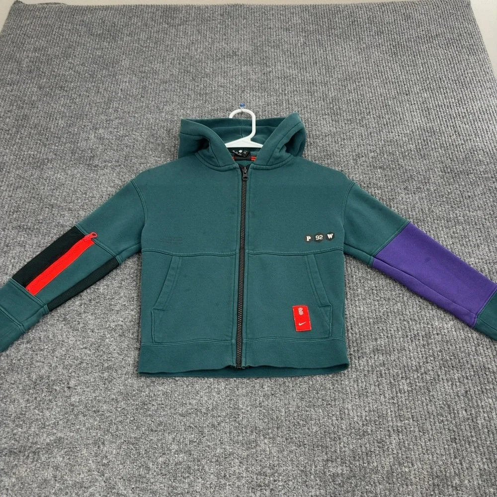 Nike Hoodie Kid XS Teal Cotton Kyrie Irving Full Zip Colorblock Basketball Style